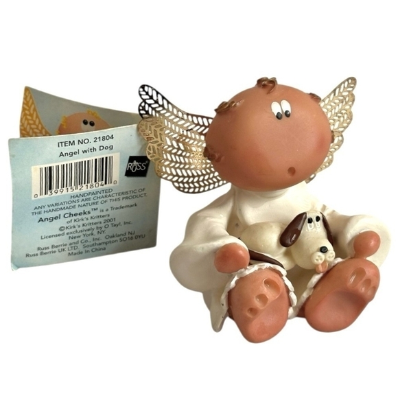 Vintage Russ Berrie Angel With Dog Figurine Angel Cheeks Figurine Statue - Picture 2 of 6